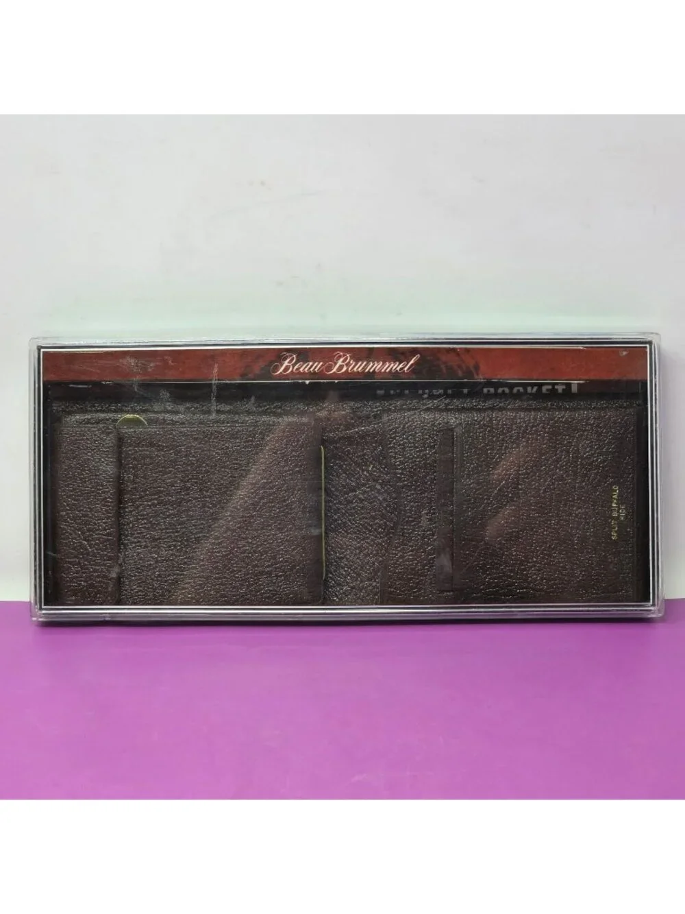 Vintage Beau Brummel Split Buffalo Hide Men’s Wallet Brown Bifold NOS In Case